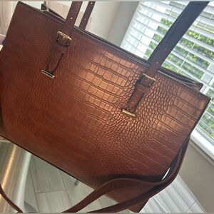 Brown Croc Embossed Tote Bag